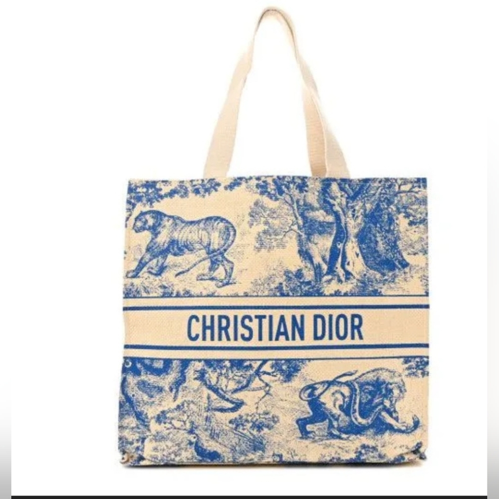 Dioriviera Straw Book Tote Blue